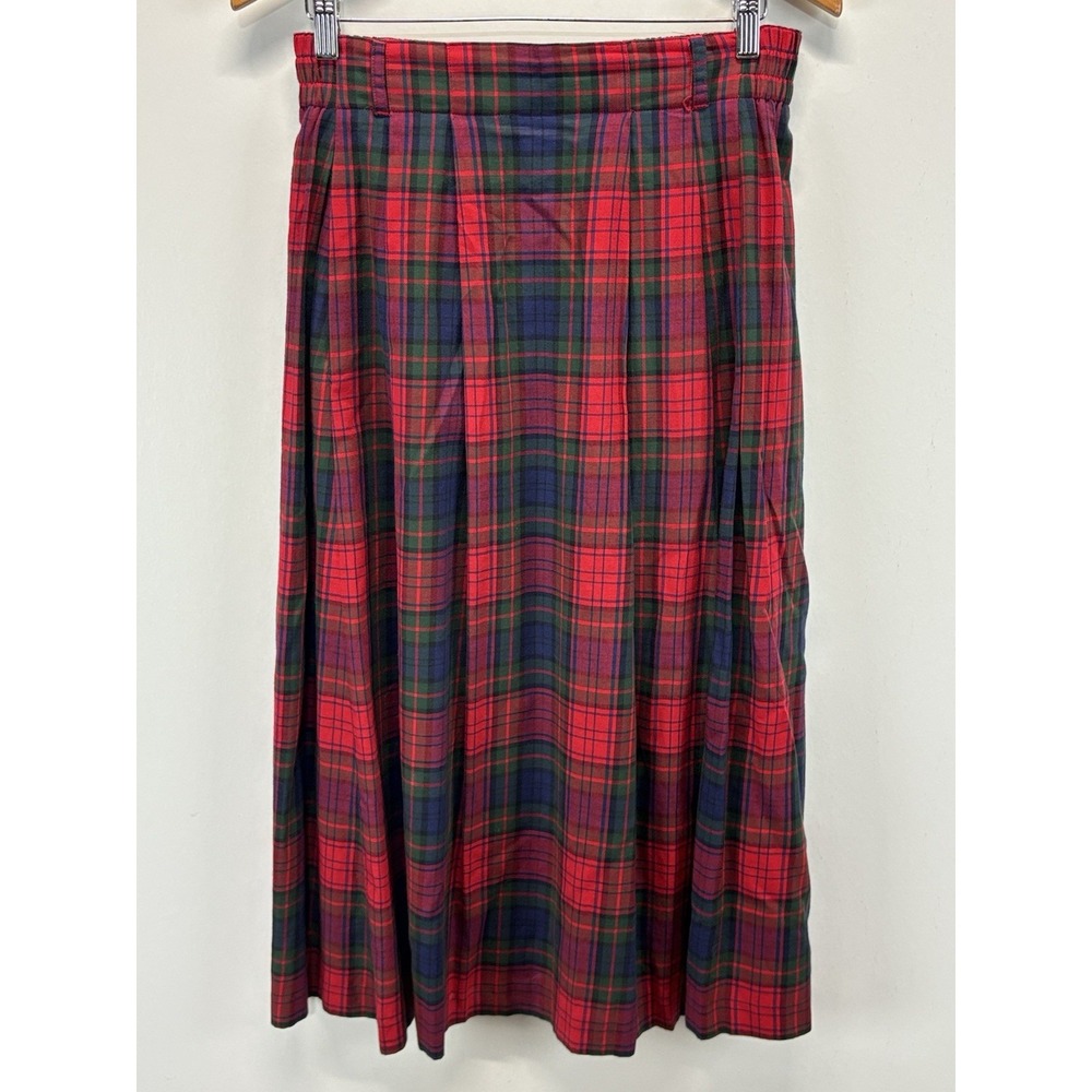 Vtg Talbots Plaid Midi Skirt Womens 8 Red Tartan Old Money Preppy Grunge